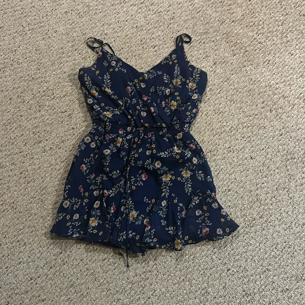 Dark blue with flowers romper, size medium